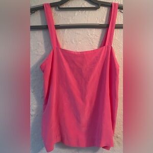 Vintage Malbe Hot Pink 100% Silk Square Neckline Tank Top, Elastic Back Band; 6
